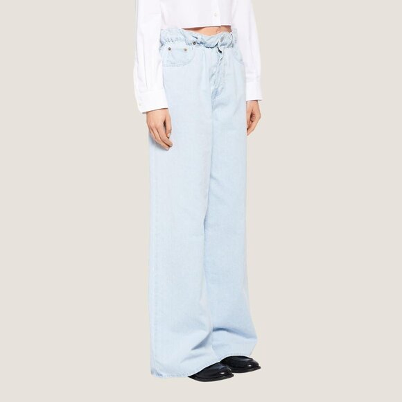 Miu Miu Light-Wash Twill Ruffled Wide-Leg Jeans - Picture 1 of 15